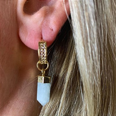 Brinco Quartzo Azul - Banhado Ouro