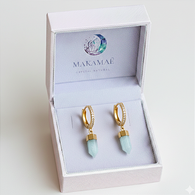 Brinco Quartzo Azul - Banhado Ouro