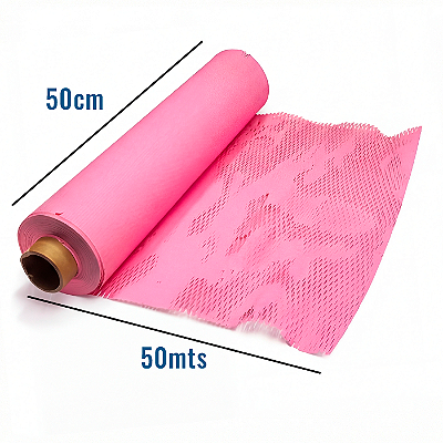 Bobina de Papel Colmeia Kraft Rosa - 50cm x 50MT