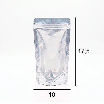 Saco Stand Up Pouch Metalizado com Frente Transparente - Fecho Zip - 10 x 17.5