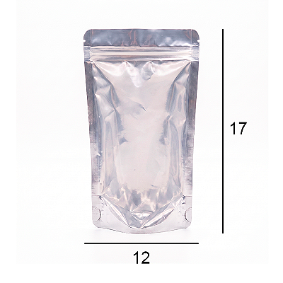 Saco Stand Up Pouch Metalizado com Frente Transparente - Fecho Zip - 12 x 17