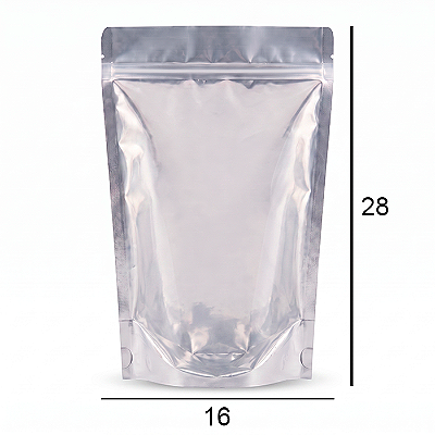 Saco Stand Up Pouch Metalizado com Frente Transparente - Fecho Zip - 16 x 28