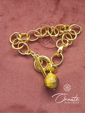 Pulseira Elos Ovais Olho de Tigre