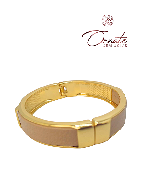 Bracelete Rígido Couro/Bege