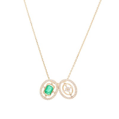 COLAR CRISTAL ESMERALDA ZIRCONIA BRANCA DOIS PINGENTES