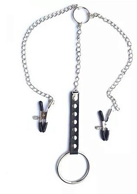 Prendedor para Mamilos Masculino com Corrente e Anel Peniano em Metal Miss Collection