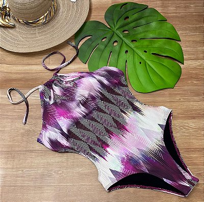 Maiô Feminino Modelador Frente Única Com Bojo Estampado Luxo