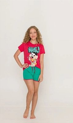 PIJAMA SHORTDOLL FEMININO INFANTIL/JUVENIL TURMA DA MONICA EM ALGODÃO