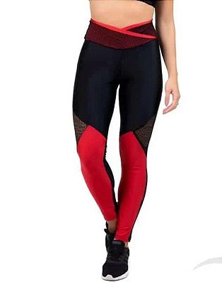 Legging Cós Afina Cintura com Detalhe em Tela