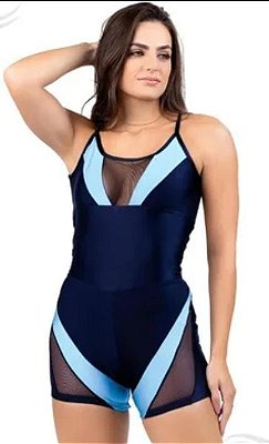 Macaquinho Feminino Academia com Bojo Curto Bicolor Tule