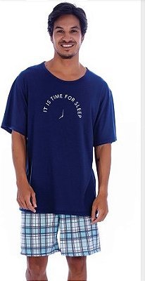 PIJAMA MANGA CURTA XADREZ POLIVISCOSE