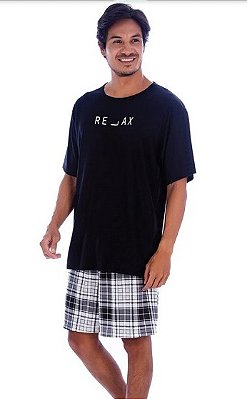 PIJAMA MANGA CURTA XADREZ POLIVISCOSE