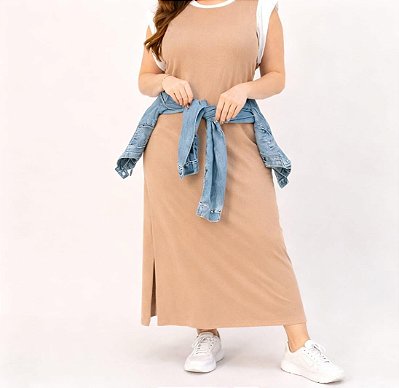 Vestido canelado midi