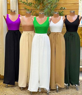 Calça pantalona feminina tamanho :M na cor preta e roxo