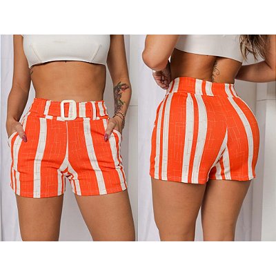 SHORT FEMININO CINTO FIVELA /TAMANHO M /COR LARANJA