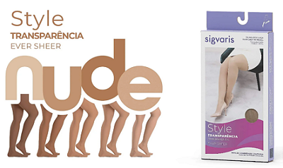 MEIA COMPRESS 7/8 MEIA COXA 20-30 SIGVARIS EVER SHEER NUDE CAPUCCINO PÉ ABERTO