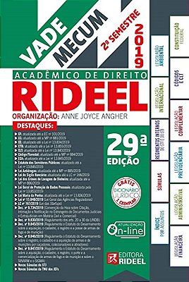 Vade Mecum Acadêmico De Direito Rideel - 2º Semestre 2019 - Livro Com Conteúdo Online - 29ª Edição..-