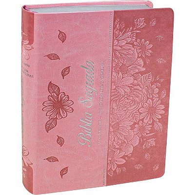 Bíblia Sagrada Letra Gigante Índice Capa Couro Sintético Rosa Claro Almeida Revista E Corrigida (Arc) Letra Vermelha