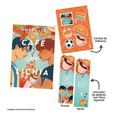 Café Com Lichia Com Cartela De Adesivos + Marca Página