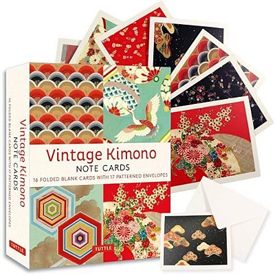 Vintage Kimono, 16 Note Cards: 8 Illustrations From 1900'S Vintage Japanese Kimono Fabrics (Blank Cards With Envelopes In A Keepsake Box)-..