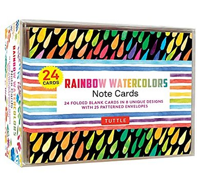 Rainbow Watercolors Note Cards, 24 Blank Cards: 8 Unique Designs With 25 Patterned Envelopes-..