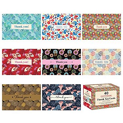 Chiyogami, 40 Thank You Cards With Envelopes: (4 1/2 X 3 Inch Blank Cards In 8 Unique Designs)-..