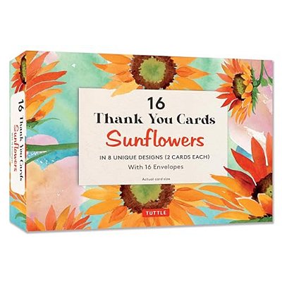 16 Thank You Cards, Sunflowers: 4 1/2 X 3 Inch Blank Cards In 8 Lovely Designs (2 Each) With 16 Envelopes-..