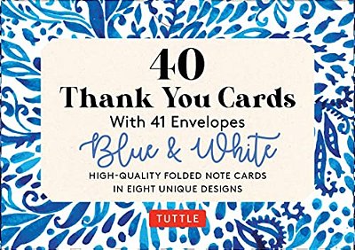 Blue & White, 40 Thank You Cards With Envelopes: (4 1/2 X 3 Inch Blank Cards In 8 Unique Designs)-..