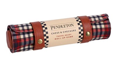 Pendleton Red Black Check Pattern Chess & Checkers: Travel-Ready Roll-Up Game-..