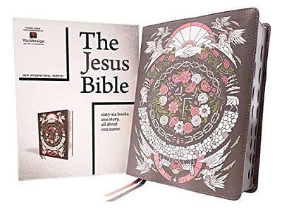 The Jesus Bible Artist Edition, Niv, (With Thumb Tabs To Help Locate The Books Of The Bible), Leathersoft, Gray Floral, Thumb Indexed, Comfort Print-..