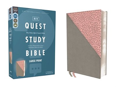 Niv, Quest Study Bible, Large Print, Leathersoft, Gray/Pink, Comfort Print: The Only Q And A Study Bible-..