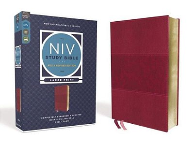 Niv Study Bible, Fully Revised Edition, Large Print, Leathersoft, Burgundy, Red Letter, Comfort Print-..