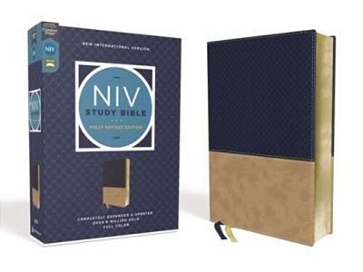 Niv Study Bible, Fully Revised Edition, Leathersoft, Navy/Tan, Red Letter, Comfort Print-..