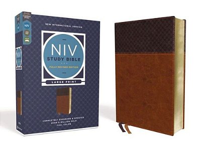 Niv Study Bible, Fully Revised Edition, Large Print, Leathersoft, Brown, Red Letter, Comfort Print-..