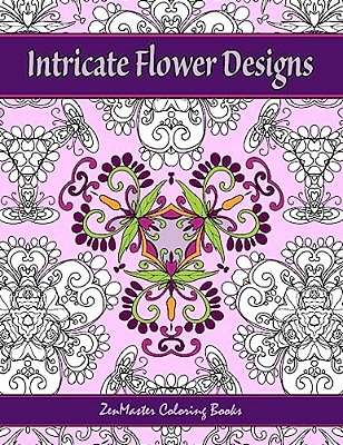Intricate Flower Designs: Adult Coloring Book With Floral Kaleidoscope Designs-..