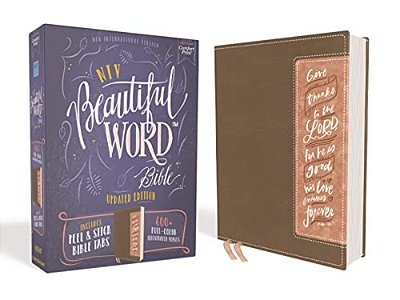 Niv, Beautiful Word Bible, Updated Edition, Peel/Stick Bible Tabs, Leathersoft, Brown/Pink, Red Letter, Comfort Print: 600+ Full-Color Illustrated Ver-..