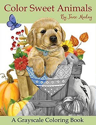 Color Sweet Animals: A Grayscale Coloring Book-..