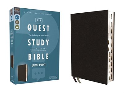 Niv, Quest Study Bible, Large Print, Bonded Leather, Black, Thumb Indexed, Comfort Print: The Only Q And A Study Bible-..