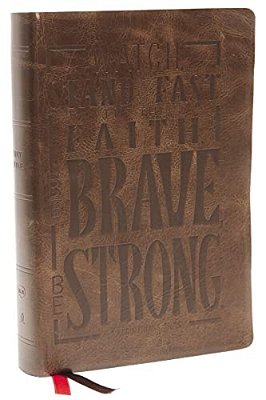 Nkjv, Giant Print Center-Column Reference Bible, Verse Art Cover Collection, Genuine Leather, Brown, Thumb Indexed, Red Letter, Comfort Print: Holy Bi-..