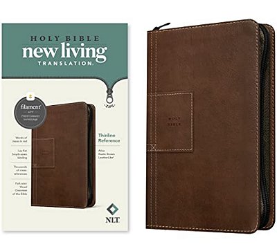 Nlt Thinline Reference Zipper Bible, Filament Enabled (Leatherlike, Atlas Rustic Brown, Red Letter)-..