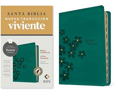 Biblia Compacta Ntv, Letra Gigante Con Filament (Sentipiel, Turquesa Floral, Índice, Letra Roja)-..
