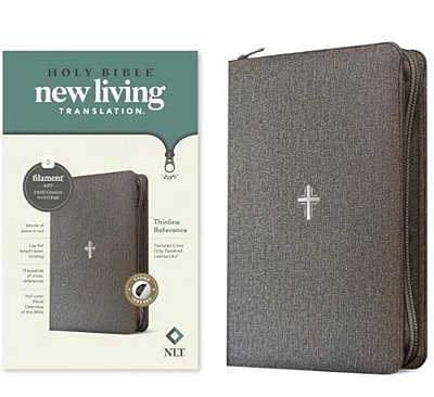 Nlt Thinline Reference Zipper Bible, Filament Enabled (Leatherlike, Textured Cross Gray, Indexed, Red Letter)-..