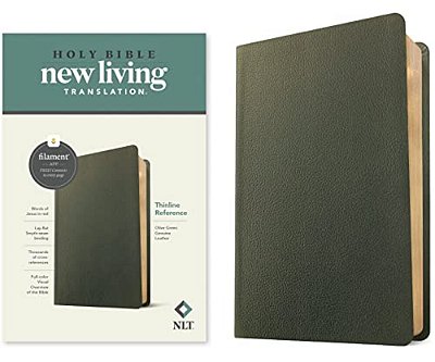 Nlt Thinline Reference Bible, Filament Enabled (Genuine Leather, Olive Green, Red Letter)-..