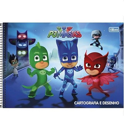 CADERNO CARTOGRAFIA CAPA DURA 96 FOLHAS PJ MASKS
