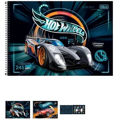 CADERNO CARTOGRAFIA CAPA DURA 80 FOLHAS HOT WHEELS