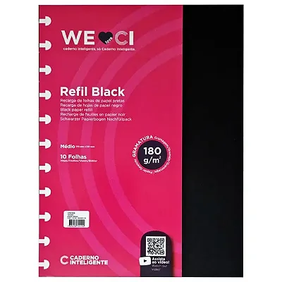 REFIL CADERNO INTELIGENTE MEDIO BLACK 180G 10FLS.