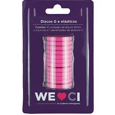 KIT 12 DISCOS CADERNO DISKO + ELASTICO PINK