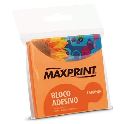 BLOCO ADESIVO 76X76MM 100F LARANJA NEON