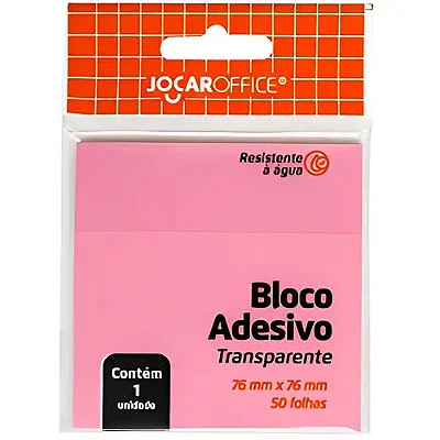 BLOCO ADESIVO TRANSPARENTE 76X76MM 50F ROSA