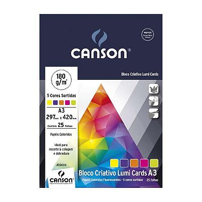 BLOCO CRIATIVO LUMI CARDS 5 CORES 25FLS A3 180GM2